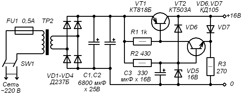 Стабилизатор напряжения на кт819 схема