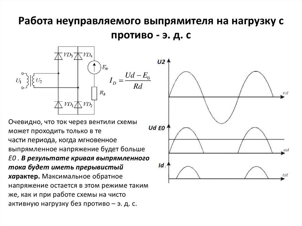 Ток нагрузки и напряжение нагрузки. Однофазные неуправляемые выпрямители. Схема однофазного неуправляемого выпрямителя. Схема однофазного мостового неуправляемого выпрямителя. Выпрямитель с активно ёмкостной нагрузкой схема.