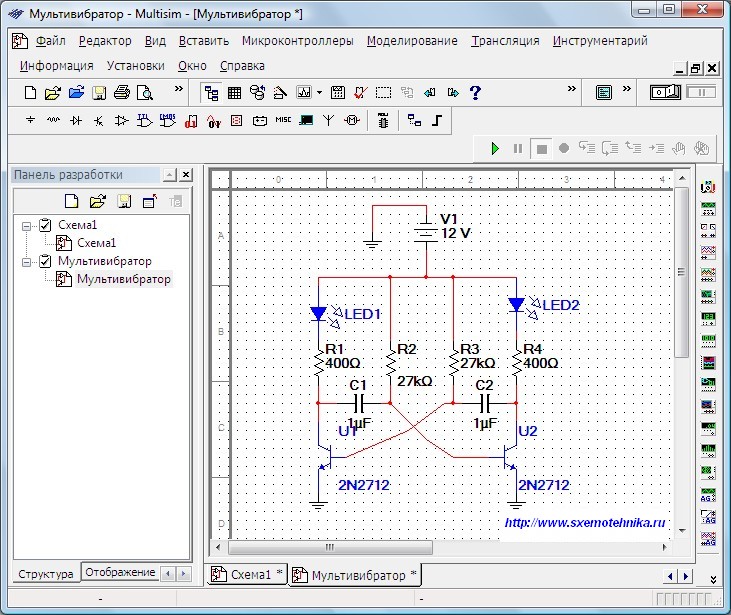 Редактор схем. Моделирование мультивибратора в Multisim. Схема мультивибратора в Multisim. Моделирование схем в программе Multisim. Схема симметричного мультивибратора мультисим.