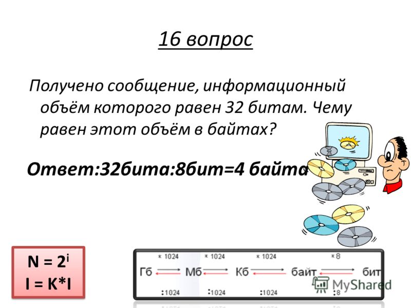 Чему равен i 4. Получено сообщение информационный объем которого равен 32 битам. Получено сообщение информационный объем 32 битам чему равен в байтах. Информационный объем сообщения 32 бита. Чему равен этот объем в байтах. Чему равен информационный объем сообщения.