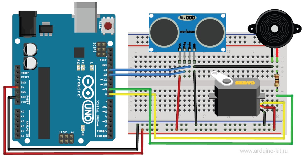 Arduino проект 23:  Ультразвуковой датчик расстояния HC-SR04. Принцип работы, подключение, пример