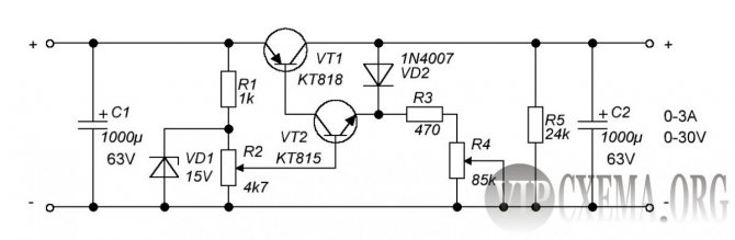 Схема стабилизатора напряжения регулируемого 0 30в