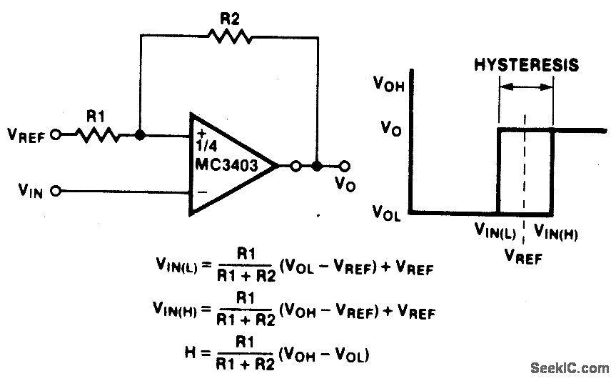 single-supply investing comparator circuit with hysteresis lung