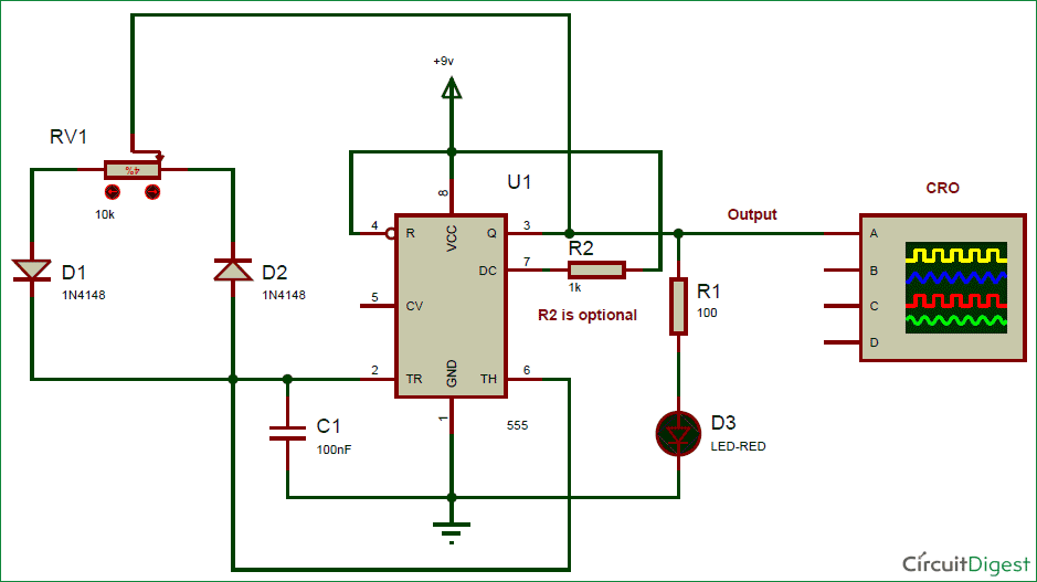 PWM generation using 555 timer IC circuit diagram