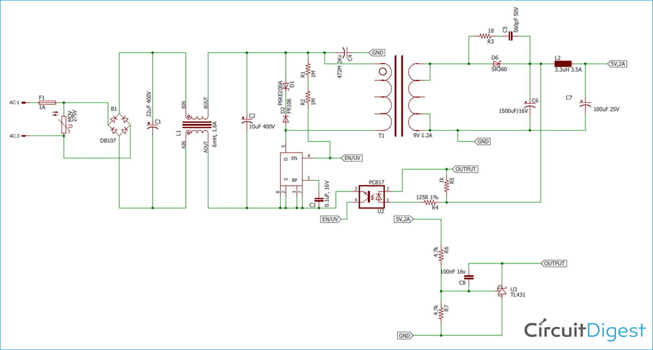 5V 2A SMPS Power Supply Circuit Diagram