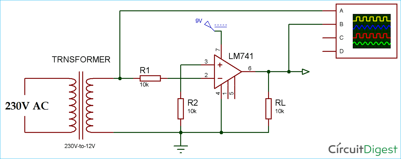 Zero Crossing Detector Circuit Diagram using Op-Amp