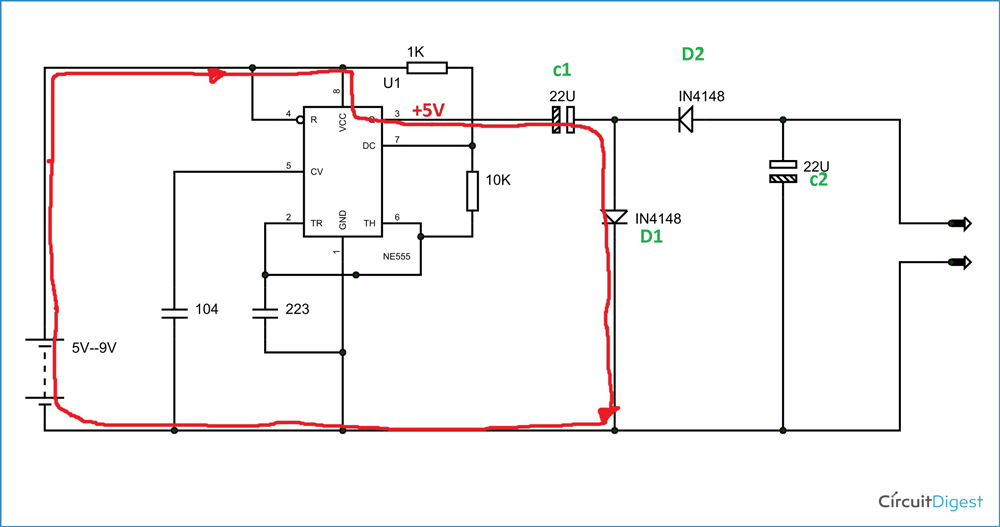 555 Timer Based Negative Voltage Generator