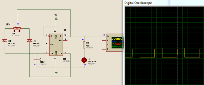 generating PWM using 555 Timer IC simulation