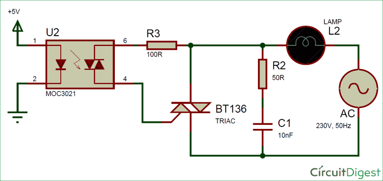 Circuit Diagram for TRIAC Control using Microcontrollers