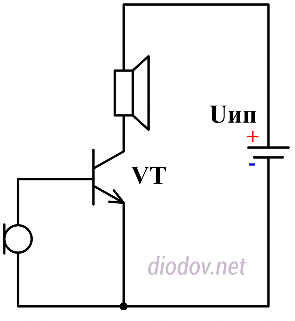 Упрощенная схема усилителя звука на транзисторе