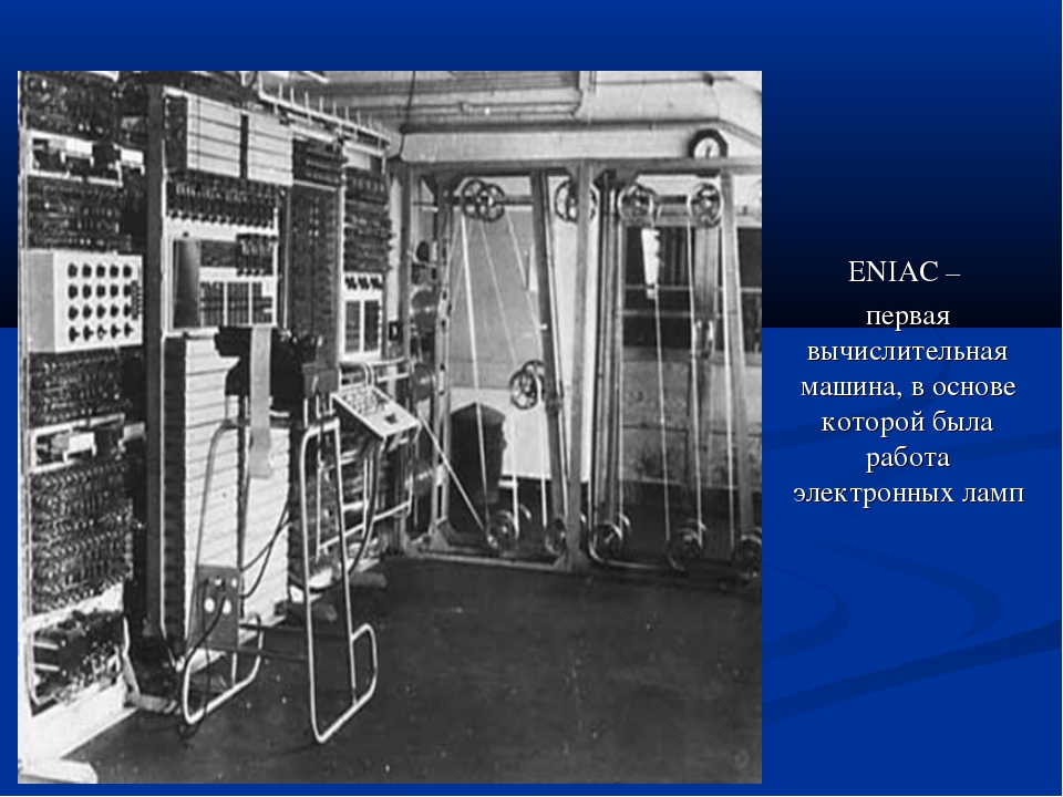 Первая электронно вычислительная машина была создана. Eniac компьютер 1946 год. ЭНИАК компьютер. Первая электронно вычислительная машина Eniac. Первая ЭВМ Eniac была создана в конце 1945 г. в США..