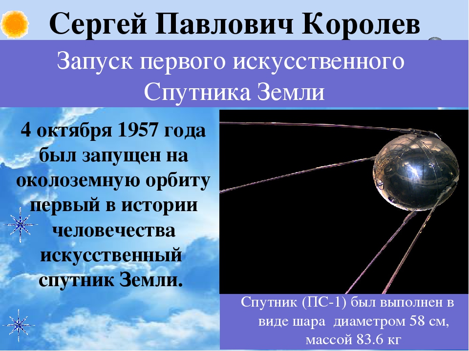 4 Октября 1957-первый ИСЗ "Спутник" (СССР).. Дата запуска 1 спутника земли