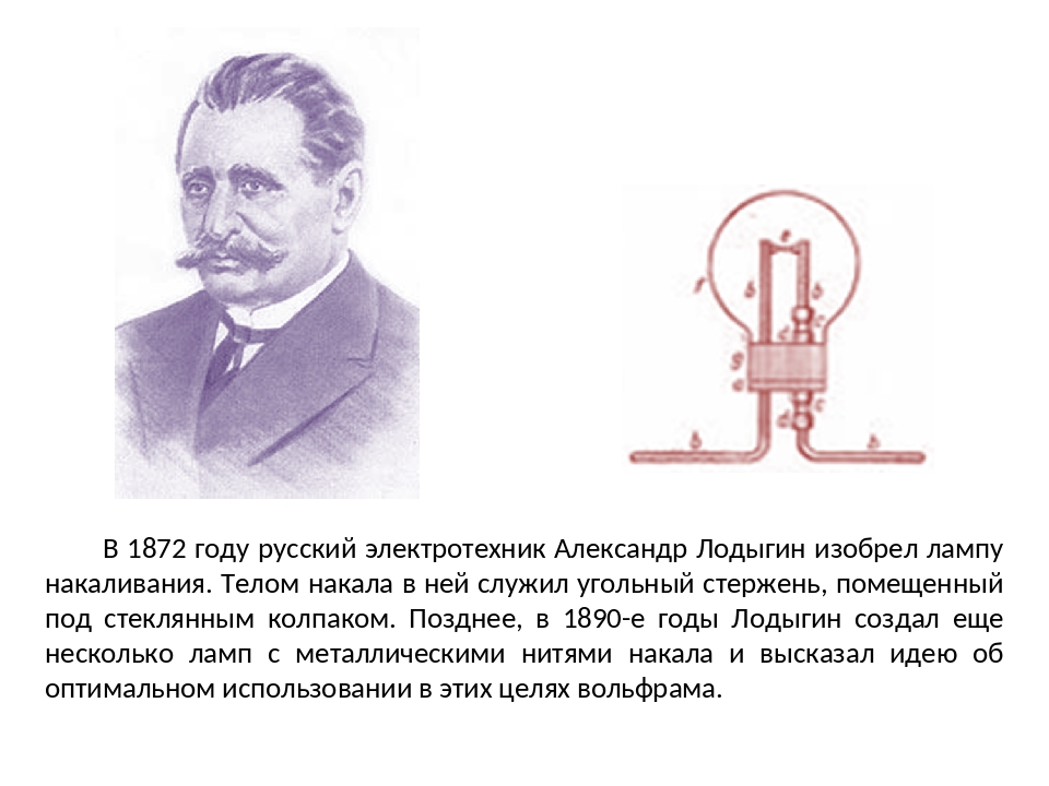 Изобретатель лампочки. Электрическая лампа (1872) Александр Николаевич Лодыгин. Лампа Лодыгина 1890. Лодыгин изобретатель лампочки. Русский ученый изобрел лампочку.