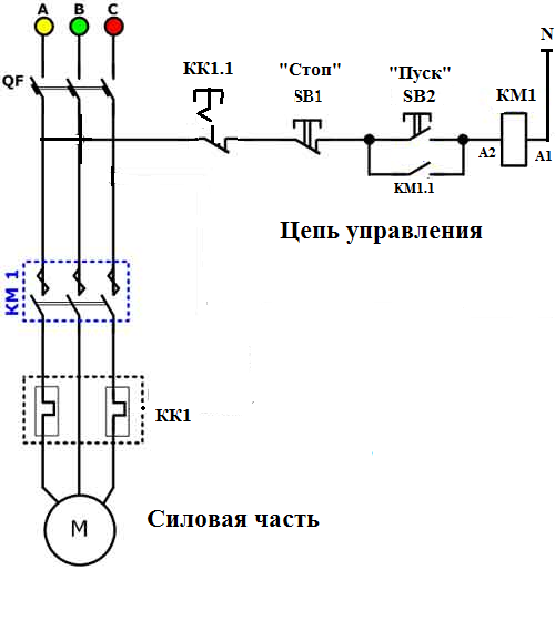 Эл схема подключения эл двигателя 380 через пускатель