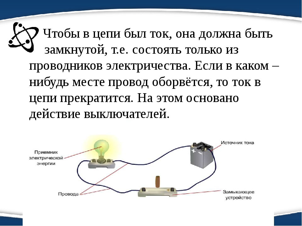 Замкнутая электрическая цепь. Чтобы в цепи был ток она должна. Почему электрическая цепь должна быть замкнутой. Простейшая замкнутая цепь.