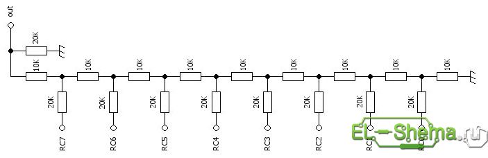 Принципиальная схема делителя на резисторах