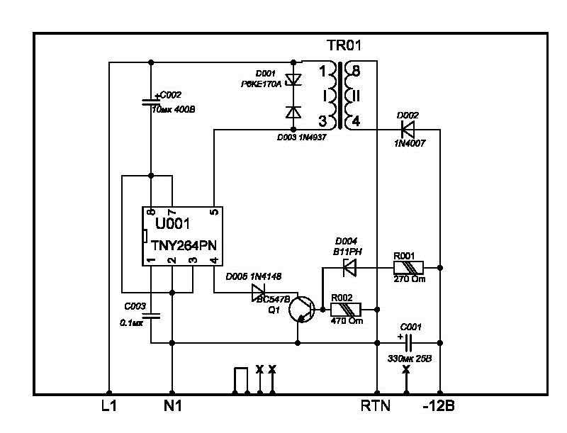 Блок питания на tny264pn схема
