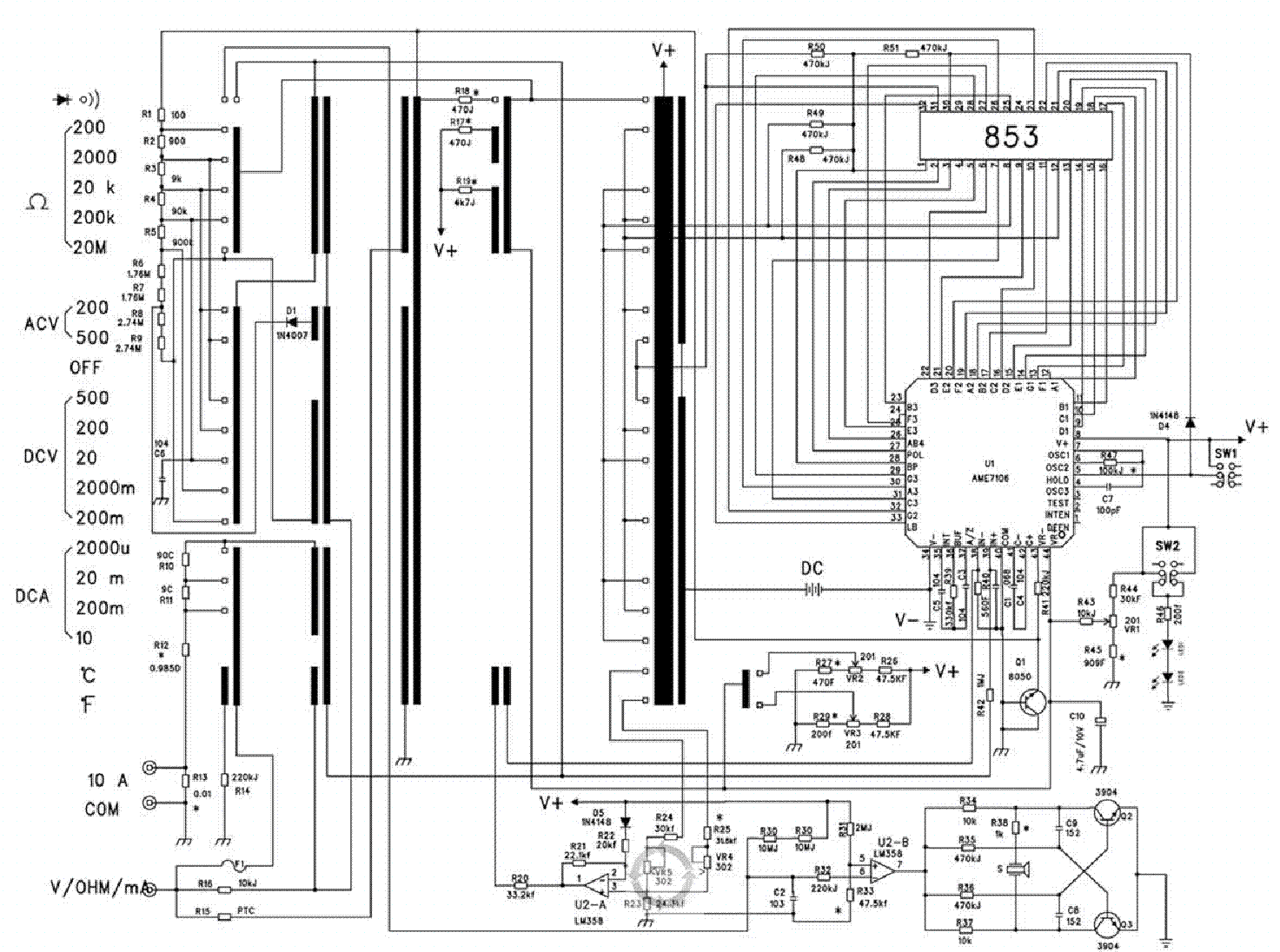 Схема мультиметра. Мультиметр DT-9205 А схема электрическая. Dt9205a мультиметр схема. Мультиметр dt9208a схема электрическая принципиальная. Схема мультиметра dt9205a.