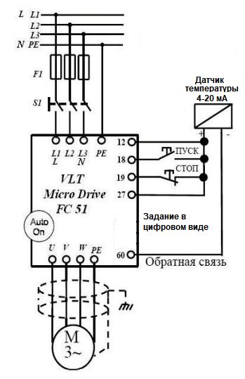 Данфосс частотный преобразователь схема подключения