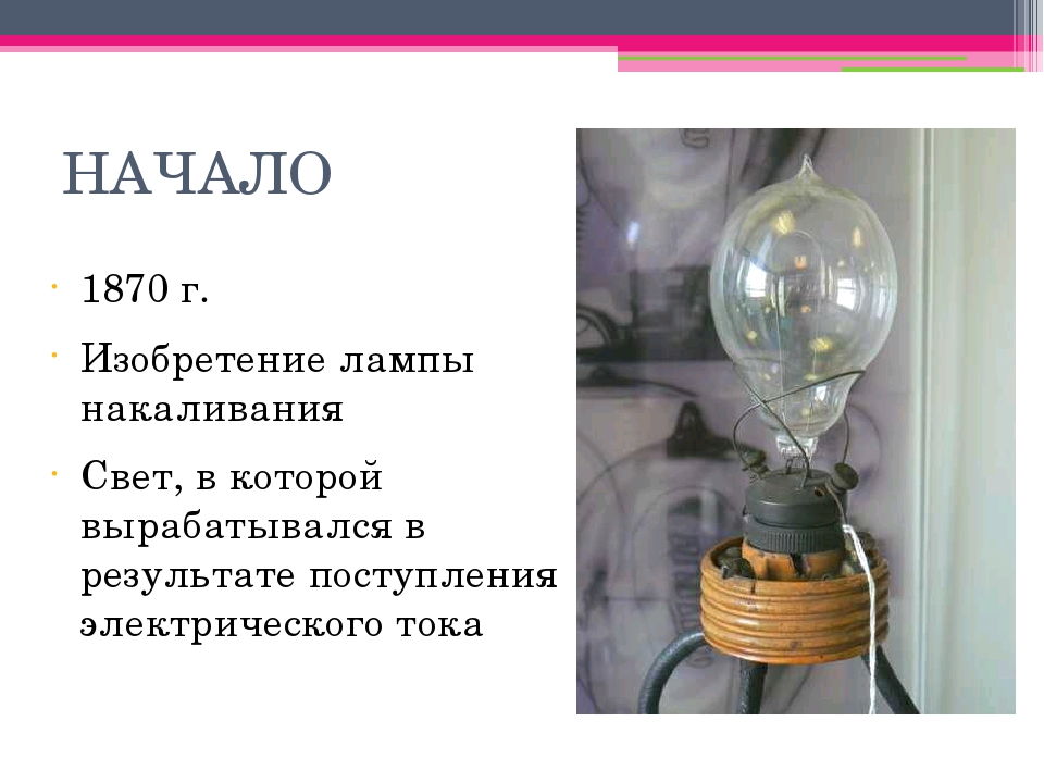 Когда появилось электрическое освещение. Лампа Томаса Эдисона 1878 год. Лампа накаливания 1870. Изобретение лампы накаливания. Электрическая лампа накаливания изобрел.