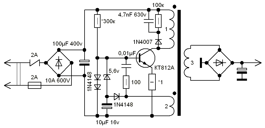 Блок питания на двух транзисторах схема