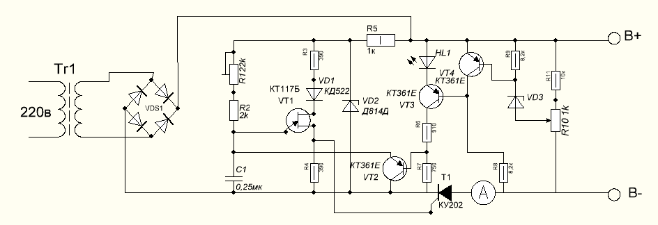 Зарядное устройство на тиристоре с защитой схема и описание