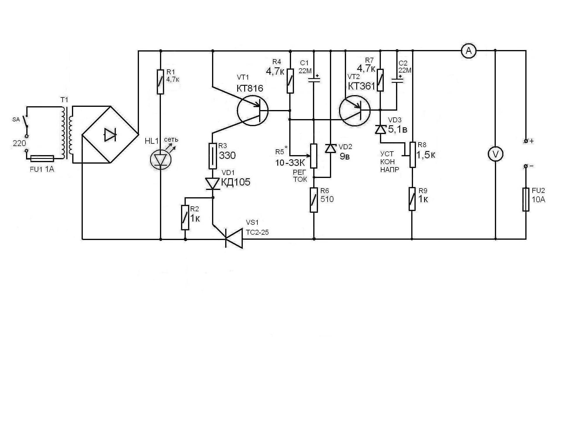 Схема зарядного устройства на тиристоре ку202н самое простое