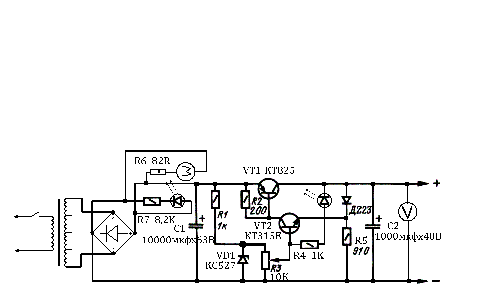 Стабилизация блоков питания. Мощный блок питания на транзисторах кт818. Мощный регулируемый блок питания на кт825. Регулируемый блок питания на кт825 схема. Мощный регулируемый блок питания на кт818.