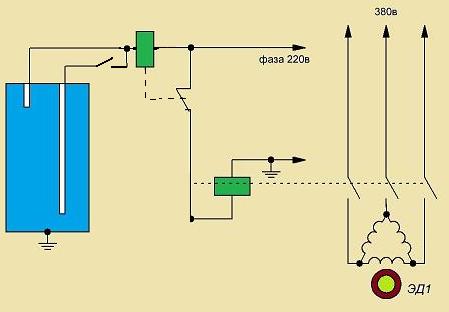 Схема подключения электродов уровня воды через реле
