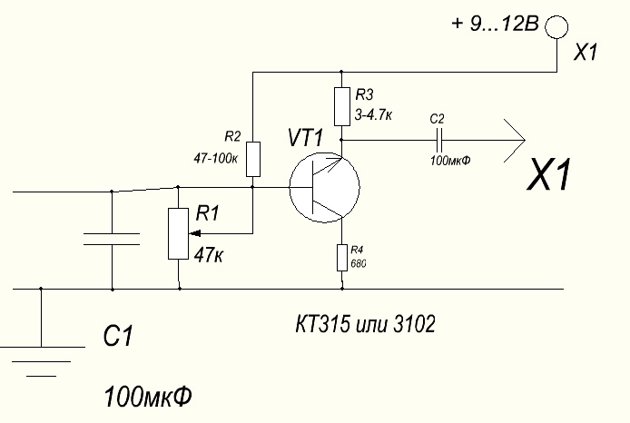 Схема усилителя на одном транзисторе