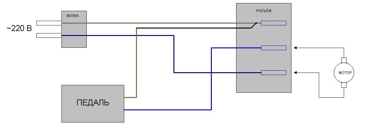 Схема подключения педали швейной машины к эл двигателю