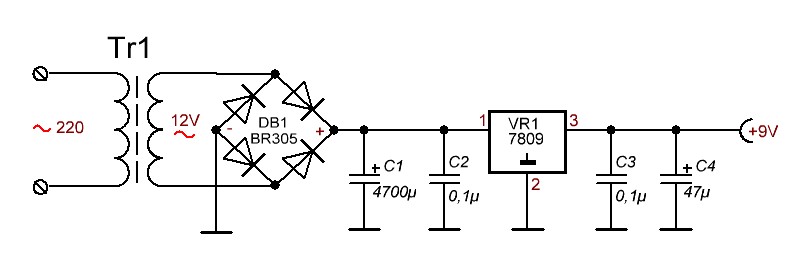Схема блока питания на 9 вольт без трансформатора