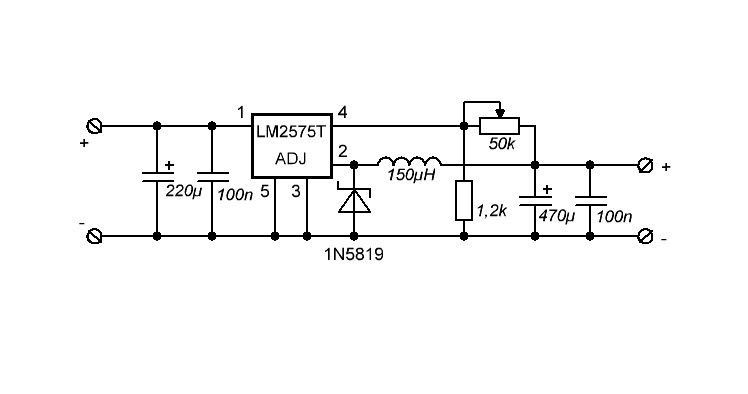 Импульсный 5 вольт. Регулируемый стабилизатор lm317t 5а. Lm2575t ADJ схема регулятора напряжения. Lm2576 схема включения на 5 вольт. Импульсный стабилизатор напряжения на микросхеме lm2576.