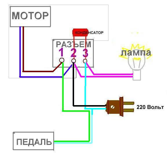 Схема подключения педали к швейной машинке чайка