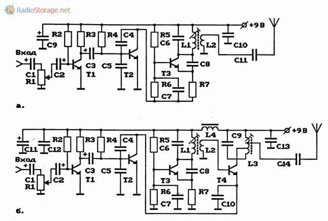 Схемы простых AM-передатчиков 27МГц на транзисторах