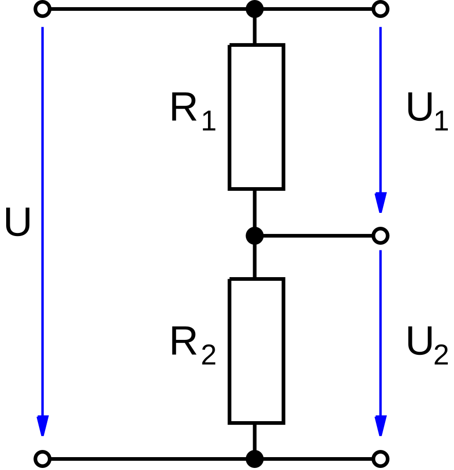 1 простой делитель. Схема резистивного делителя напряжения. Делитель напряжения схема включения. Резисторный делитель напряжения в схеме. Схема делителя напряжения r1-r2.