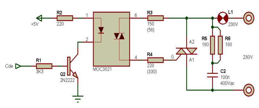 Схема включения симистора через оптопару