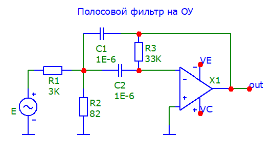 Полосовой фильтр схема. Схема полосового фильтра на ОУ. Полосовой фильтр на операционном усилителе схема. Схема активного полосового фильтра. Полосовой фильтр на операционном усилителе с инвертирующим.